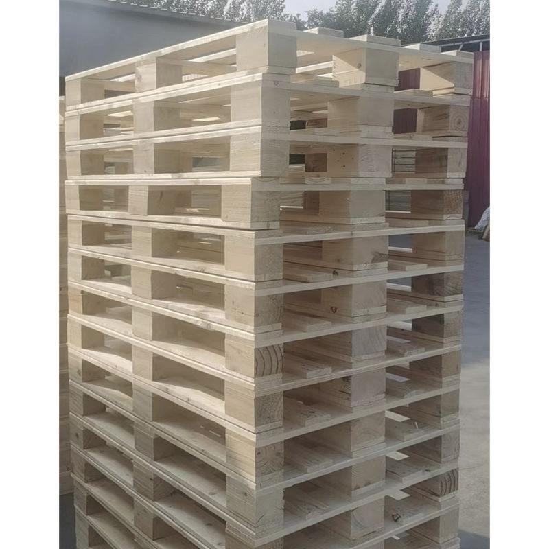 Almacenamiento en almacén Paleta de bloque de 4 vías reforzada Paletas de madera duraderas tratadas térmicamente