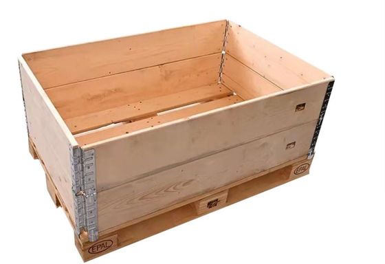 Buen precio Cajas de almacenamiento plegables de madera Collares de cajas de paletas de madera Collares de bisagra en línea